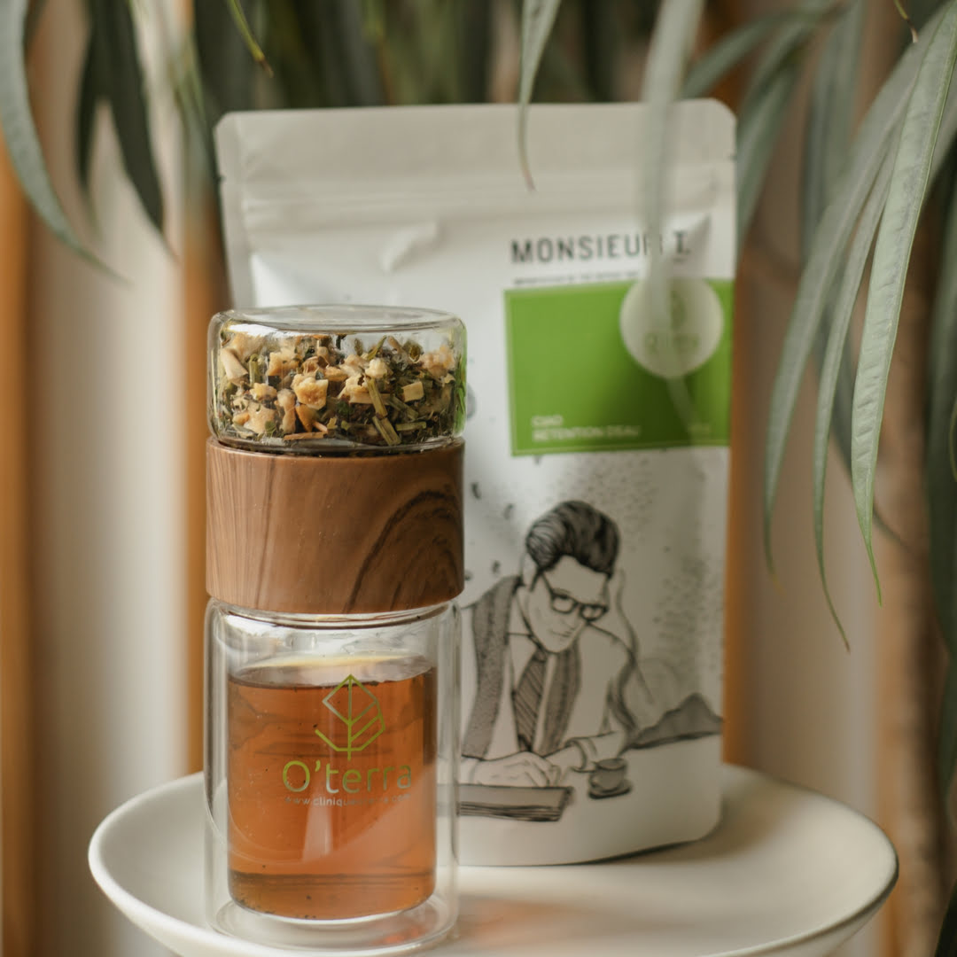Monsieur T. x O'terra Herbal tea «Ciao water retention» & travel glass mug with infuser 2 items